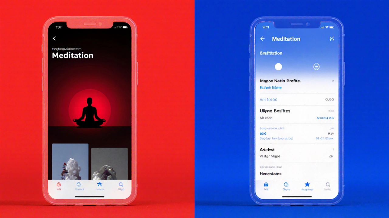 Сравнение приложения для медитации: красный фон вызывает стресс, синий — умиротворение.