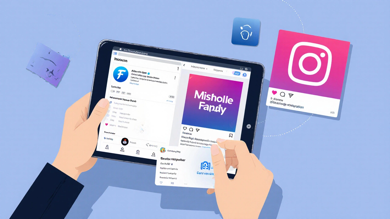 Дизайнер на планшете работает с интерфейсами приложения, соцсетей и логотипа одновременно