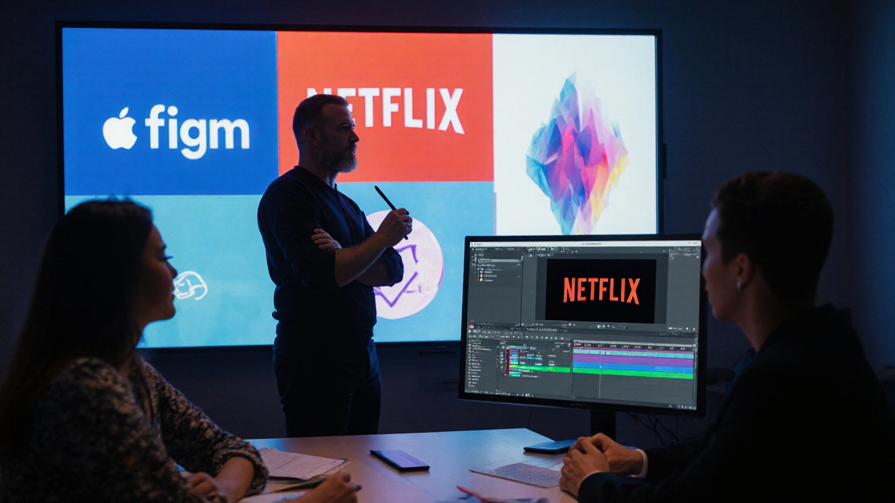 Старший креативный директор руководит командой в офисе Нью-Йорка, перед ним — рекламные кампании брендов.