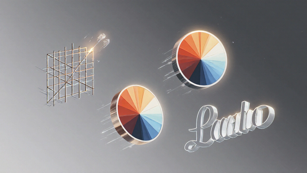 Три основы графического дизайна: сетка третей, цветовой круг и читаемые шрифты, плавно оформленные в виде абстрактных элементов.