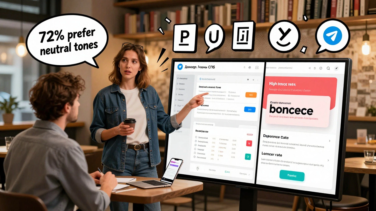 Дизайнер представляет прототип клиенту в кафе, рядом — данные и визуальные сравнения до и после.