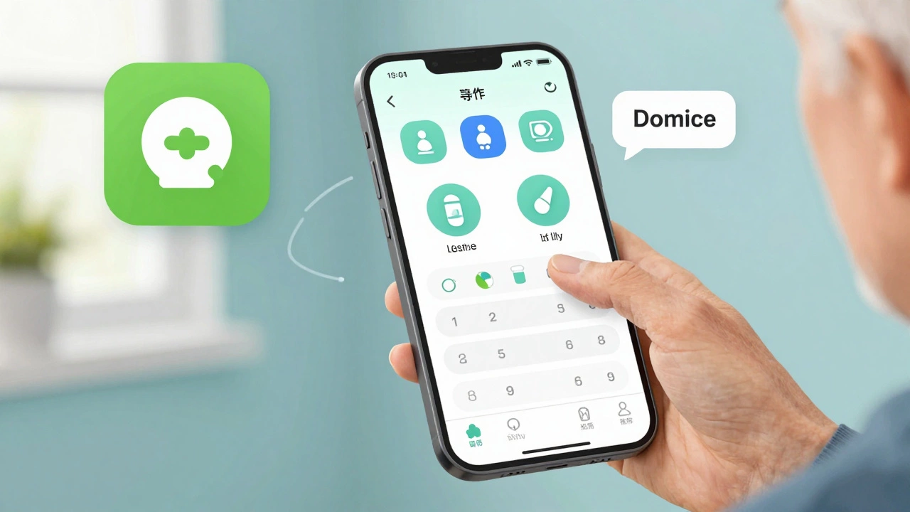 Медицинское приложение с крупными иконками и простым интерфейсом для пожилого пользователя.