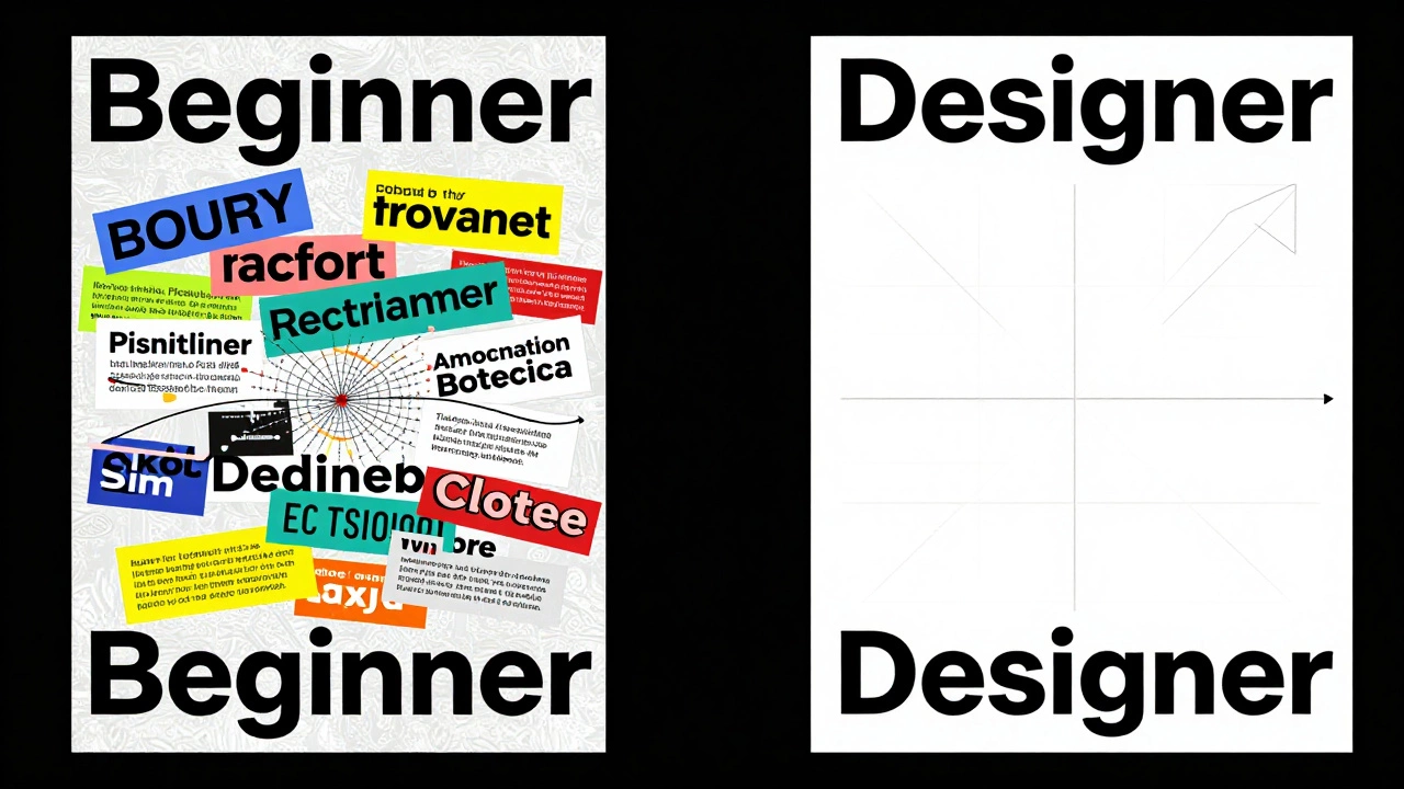 Сравнение хаотичного и упорядоченного дизайна: слева — беспорядок, справа — чистая типографика и иерархия.