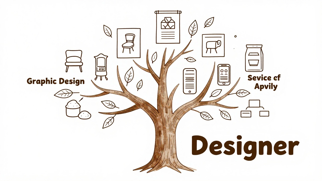 Дерево дизайна: ветви — разные специальности, ствол — общий термин 'дизайнер'.