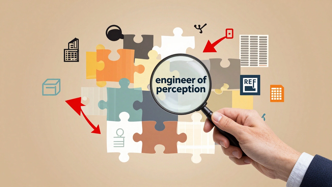 Концептуальное изображение дизайнера как инженера восприятия, управляющего цветами, шрифтами и иконками.