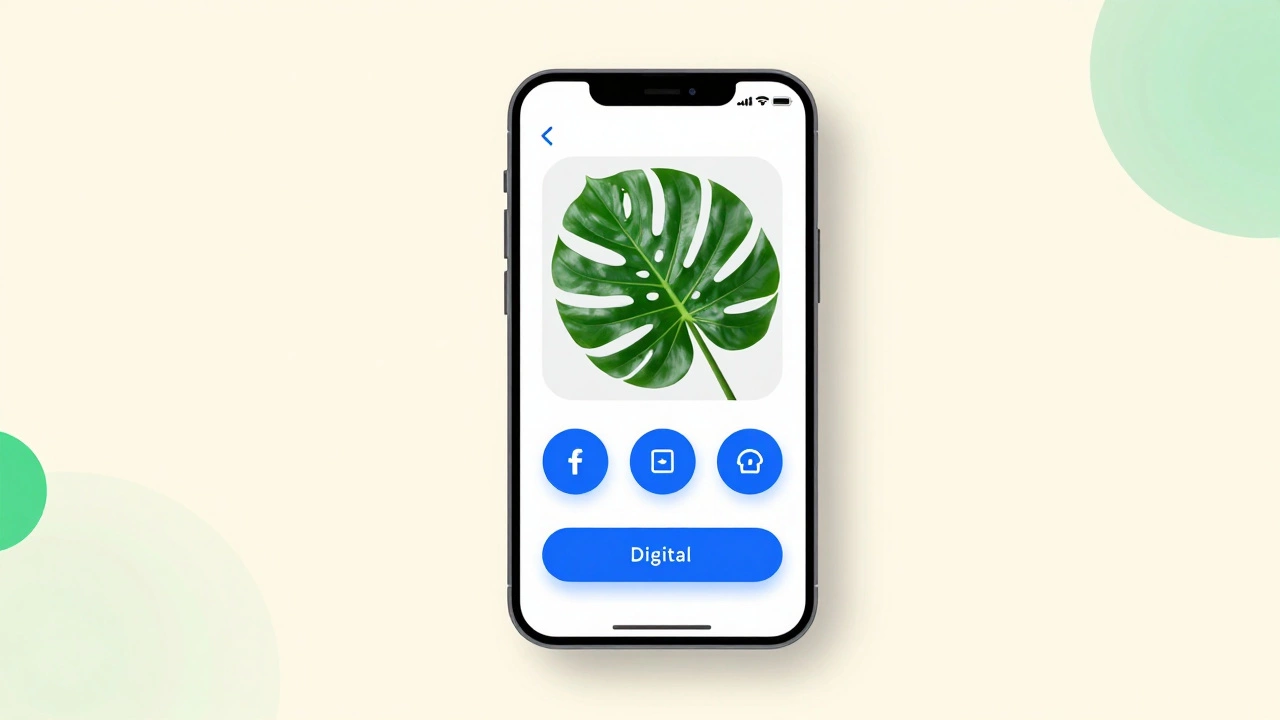 Мобильное приложение с теплым кремовым фоном и акцентами цифрового голубого и эко-зеленого.