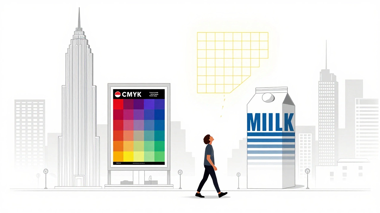 Человек идет по городу, где здания — это логотипы, а рекламные плакаты — образцы идеальной типографики и цвета.