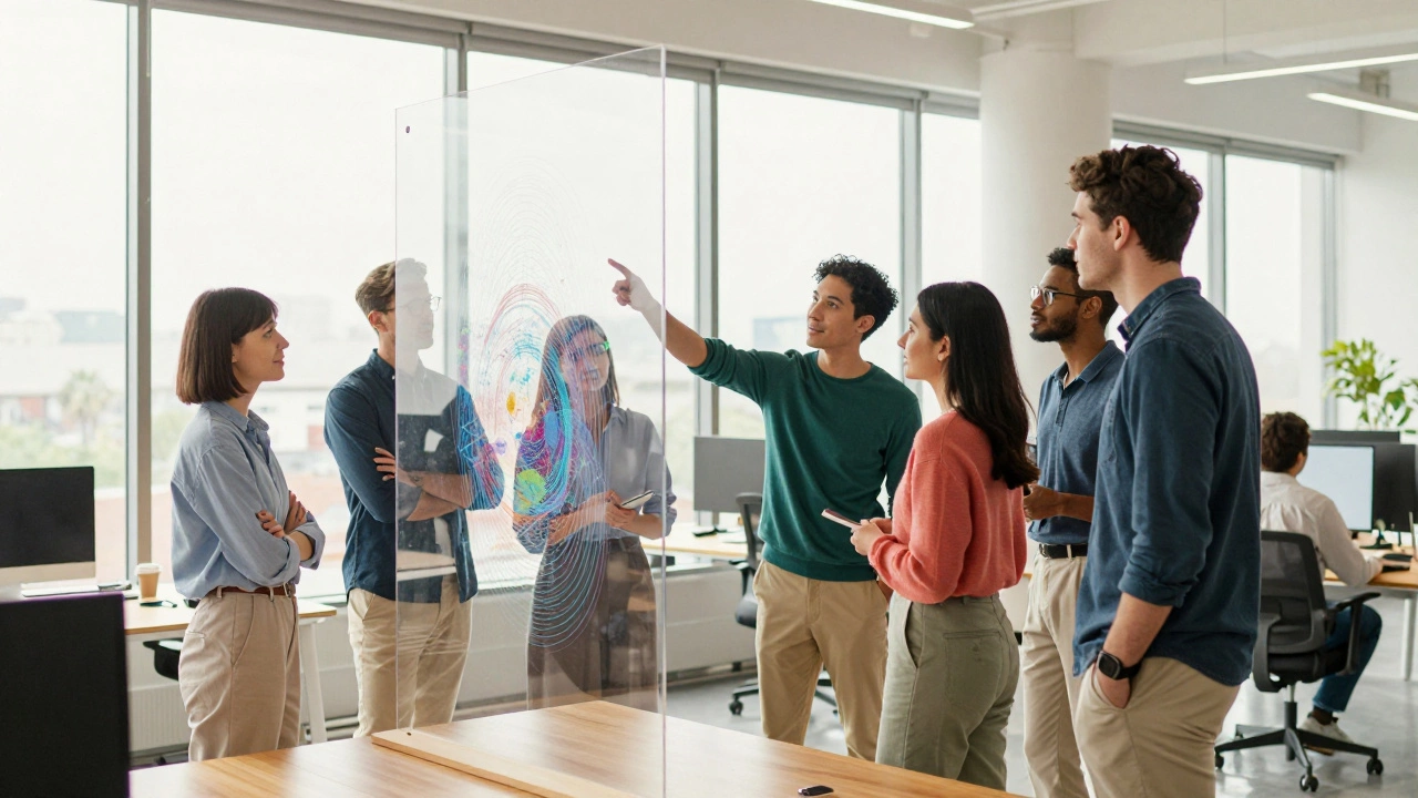 Команда IT-специалистов обсуждает проект в офисе