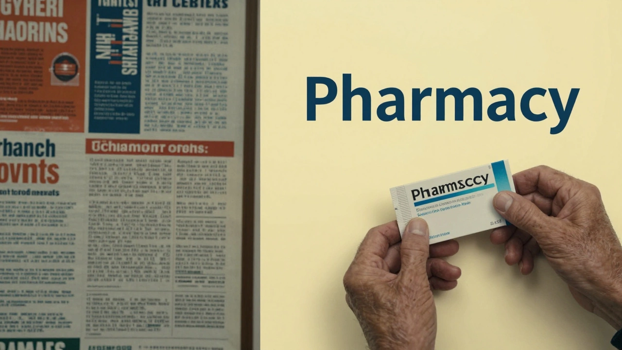 Сравнение нечитаемого дизайна и функциональной упаковки аптеки с крупным шрифтом для пожилых людей.