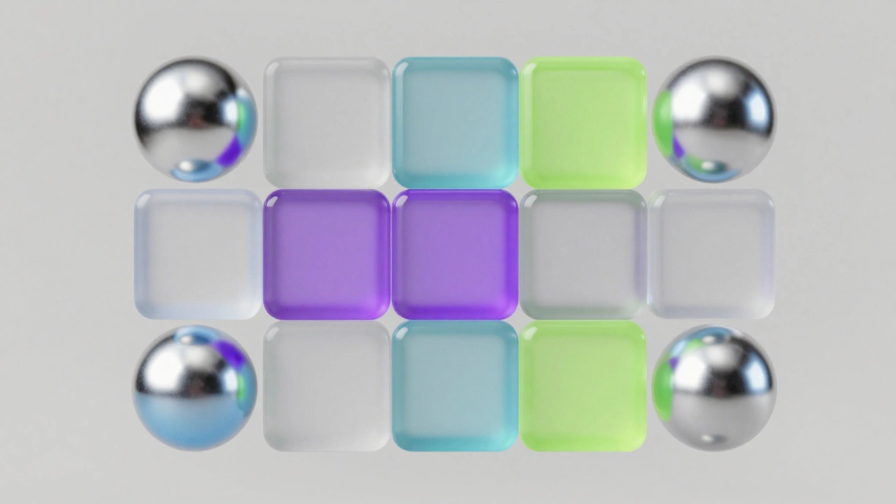3D композиция с хромированными сферами и стеклянными кубами в стиле Y2K