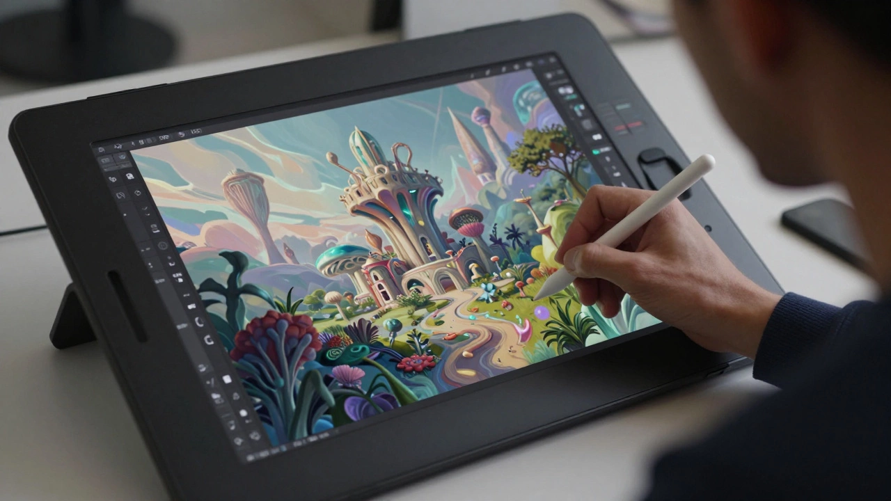 Дизайнер редактирует сюрреалистичное изображение, созданное с помощью ИИ