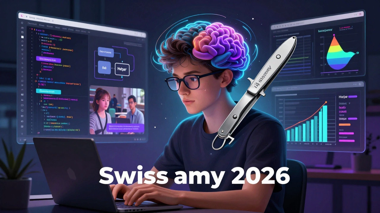 Концептуальный портрет современного дизайнера с навыками AI и аналитики