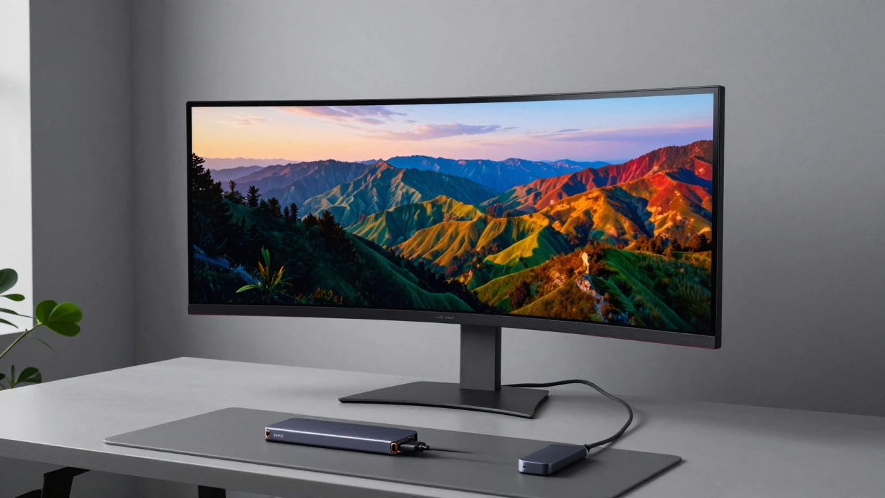 Минималистичное рабочее место дизайнера с большим OLED-монитором и SSD